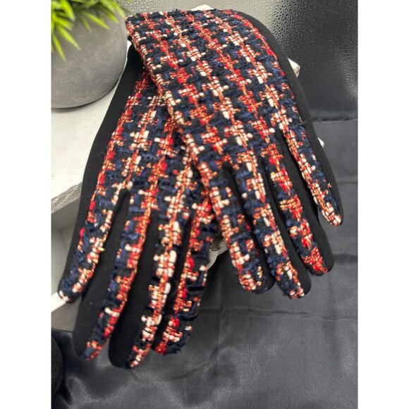 2/$30 Touchscreen Gloves Plaid Tweed Design Navy Red Black Ivory Metallic Gold - Picture 6 of 8